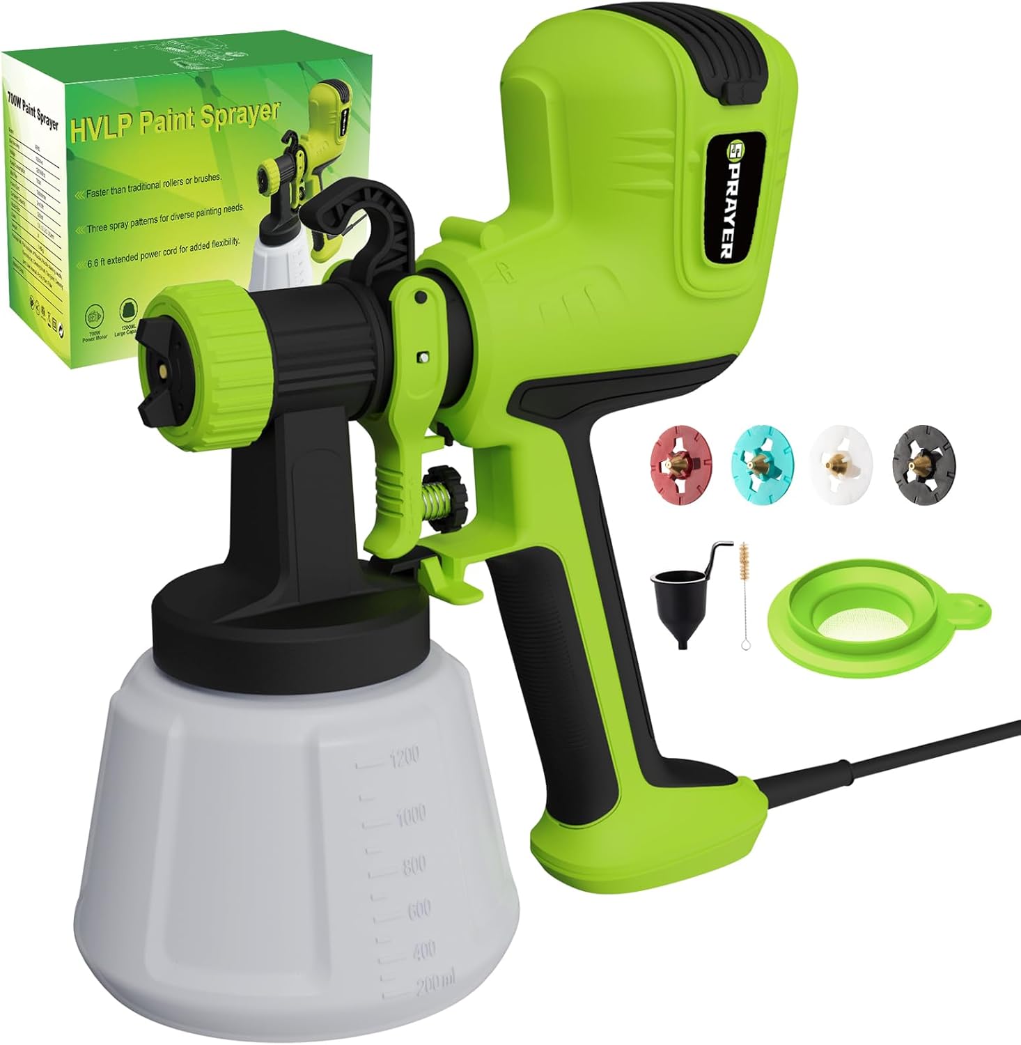 ELPIDIO Paint Sprayer, 700W HVLP Electric Spray Paint Gun, with Cleaning & Blowing Joints 4 Copper Nozzles and 3 Patterns Paint Sprayers for Home Furniture, Walls, Cabinets, Fence, Door etc. EP62.