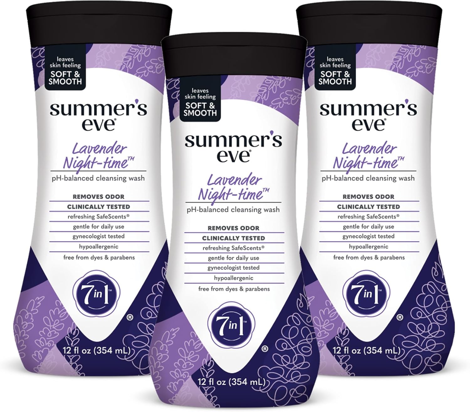 Summer's Eve Lavender Night-time Daily Refreshing All Over Feminine Body Wash, Removes Odor, Feminine Wash pH Balanced, 12 fl oz, 3 Pack