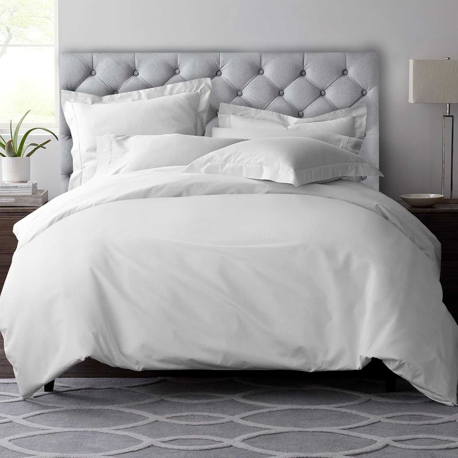Pizuna Pure Combed Cotton Duvet Cover Set King Size White, 600 Thread Count 100% Long Staple Cotton King Size Duvet Cover 230x220cm, Sateen Quilt Cover with Button Closure (King Duvet Cover)