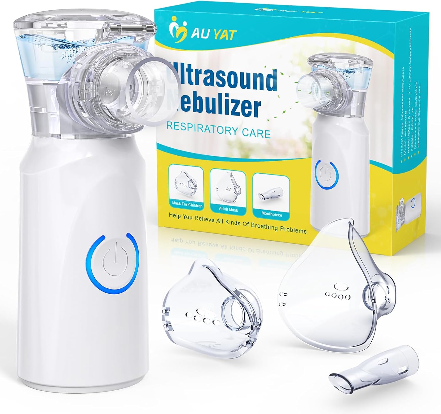 Ultrasonic Nebuliser Machine for Adults, Rechargeable Portable Nebuliser for Adults & Kids, AU YAT Silent Nebuliser for Kids with 2 Masks and Mouthpiece, Handled Nebulizer for Home