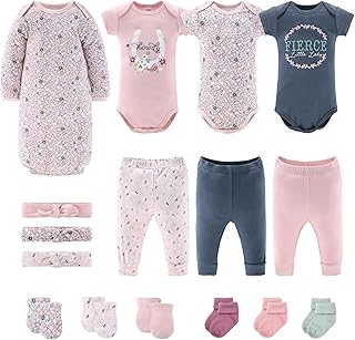 The Peanutshell Baby Layette Gift Set for Baby Girls - 16 Piece New Born Baby Girl Gift Set, Baby Clothes & Newborn Essentials Must Haves - Newborn Baby Girl Clothes 0-3 Months - Prairie Flora