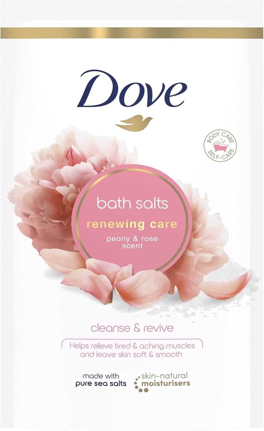 Dove Renewing Care Peony & Rose Bath Salts with skin-natural moisturisers to relax your mind & body, leaving your skin smooth & soft 900 g