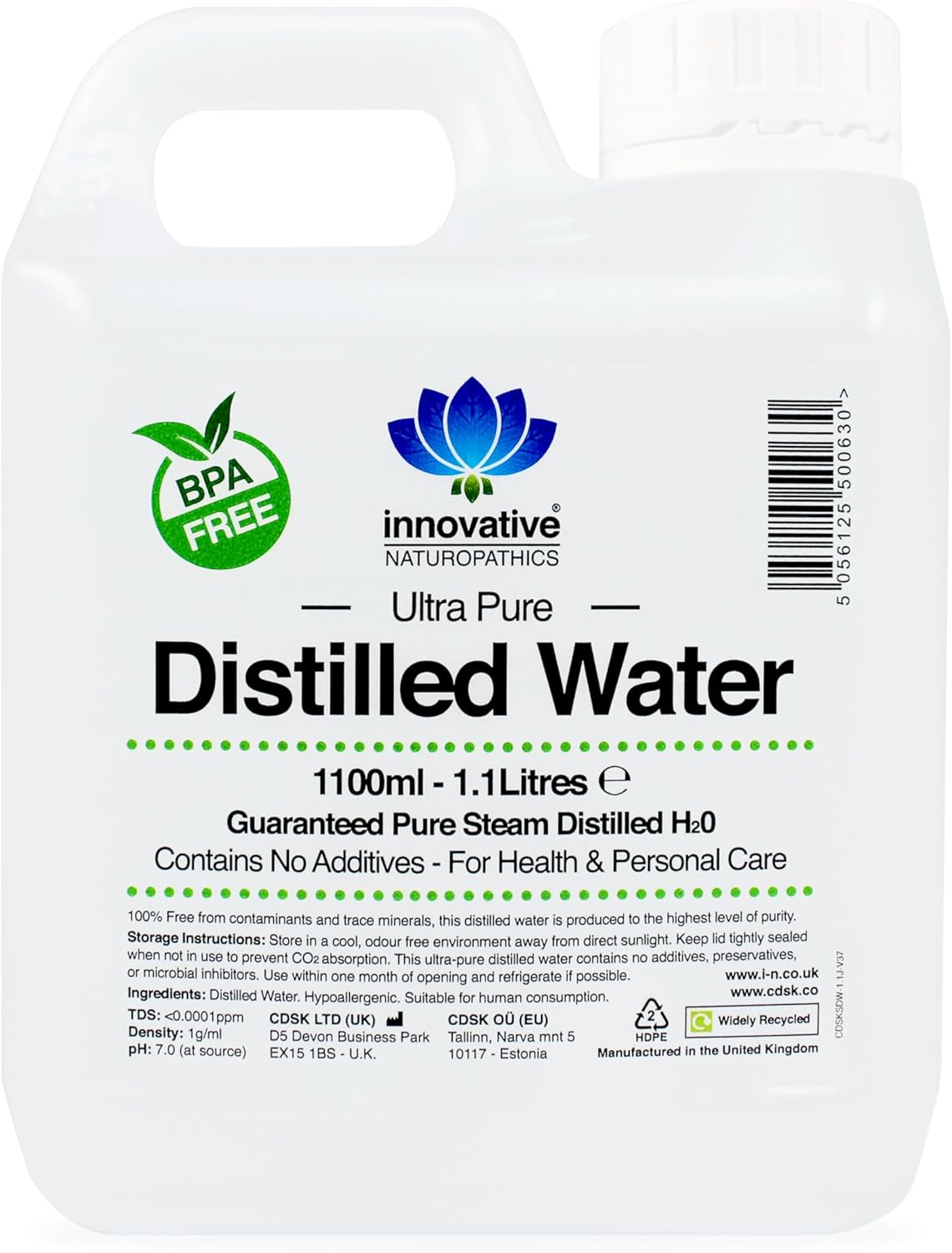Distilled Water - 100% Pure Steam Distilled H2O - 1100ml (1)