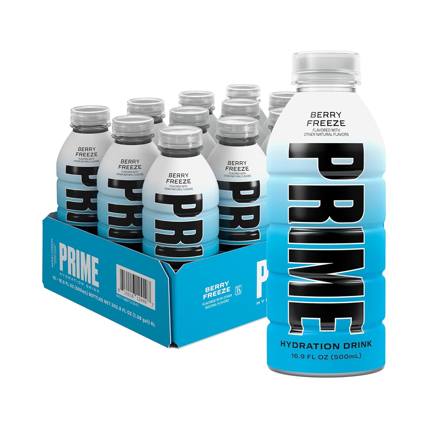 PRIME Hydration BERRY FREEZE, Sports Drinks, Electrolyte Enhanced for Ultimate Hydration, 250mg BCAAs, B Vitamins, Antioxidants, Low Sugar, 16.9 Fl Oz, 12 Pack