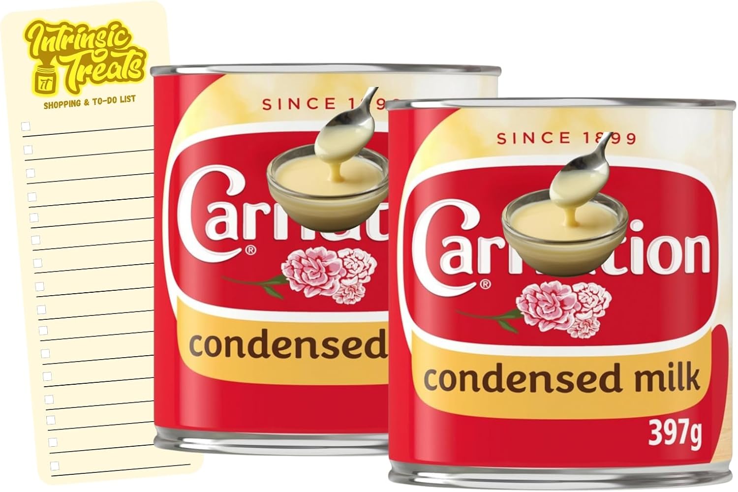 Condensed Milk Bundle With Condensed Sweetened Milk 397g x2 with Intrinsic Treats Shopping List Card