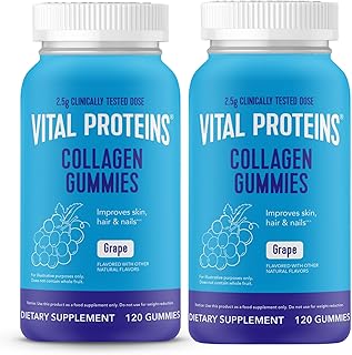 Vital Proteins Collagen Gummies, 2.5g of Clinically-Tested Collagen for Hair, Skin, Nails & Wrinkles, 120 ct Bottle, Pack of 2, Grape Flavor