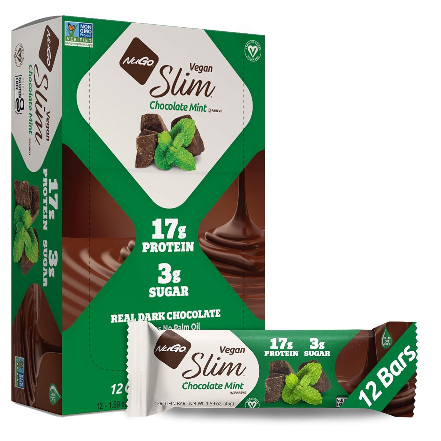 NuGo Slim Chocolate Mint Box, 1.59 OZ (Pack of 12)