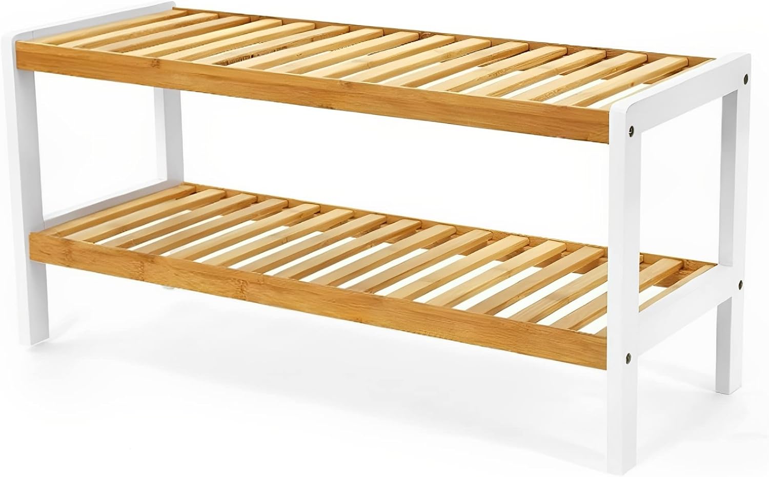 Unibos Bamboo Shoe Bench 2 Tier Shoe Rack Storage Organiser Shoe Racks Storage Shelf Organizer Perfect for Entryway Living Room Hallway Holds Up To 8 Pairs Adult Shoes (NATURAL - 2 Tier Shoe Rack)