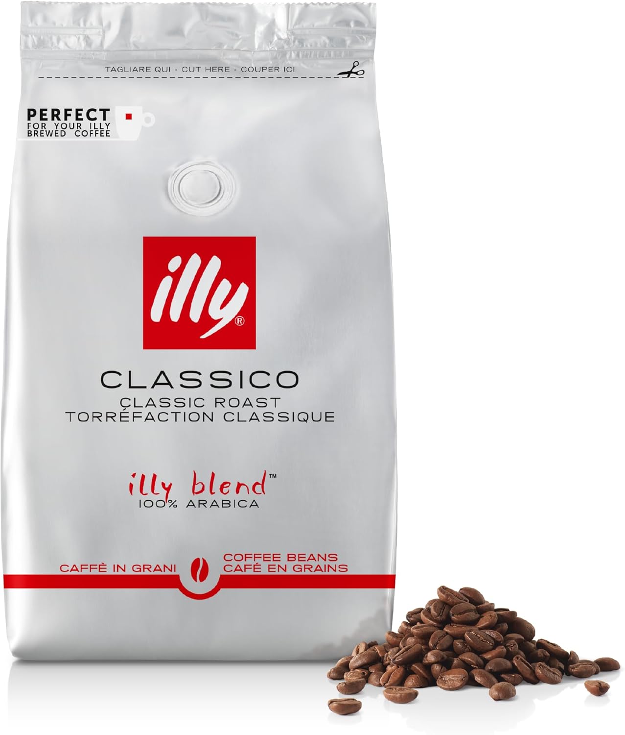 illy Coffee - Classico Coffee Beans - Medium Roast - 100% Arabica Coffee Beans - Whole Beans - Ideal for Moka Pots, Filter Coffee, Espresso and Lungo Coffees - 500g Refill Pouch