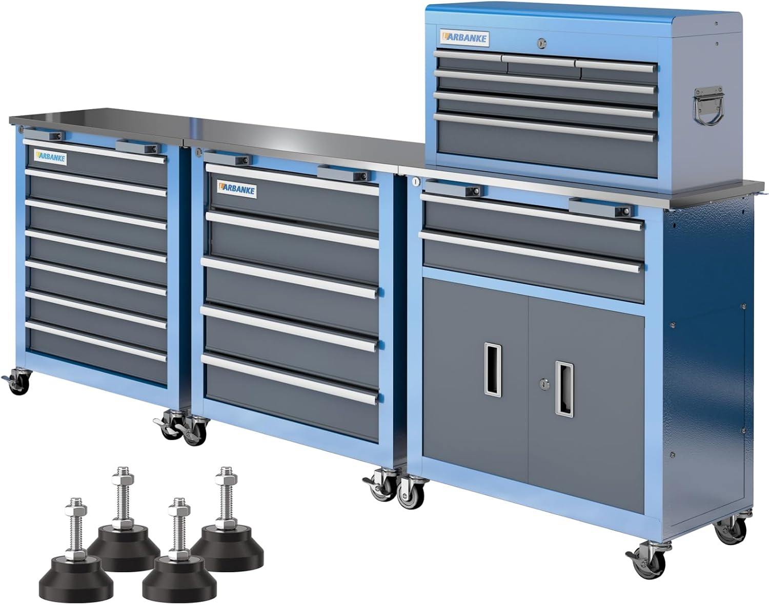 Combination Tool Chest,3 Different Types Tool Cabinets with Stainless Countertop,5-Drawer/7-Drawer/8-Drawer Rolling Tool Chest with Connected Buckle,Tool Cabinet with Wheels and Foot Pad