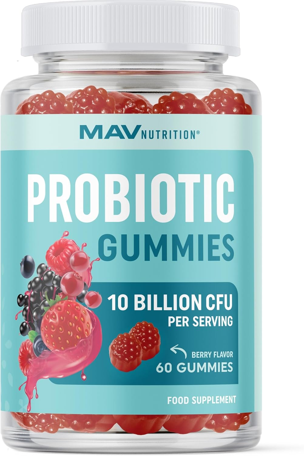 Probiotic Gummies with Vitamin C and Folic Acid | 5 Billion CFU Probiotics | Gut Health, Digestion, & Immune System Support | Gluten-Free, Non-GMO, Berry Flavor | 60 ct.