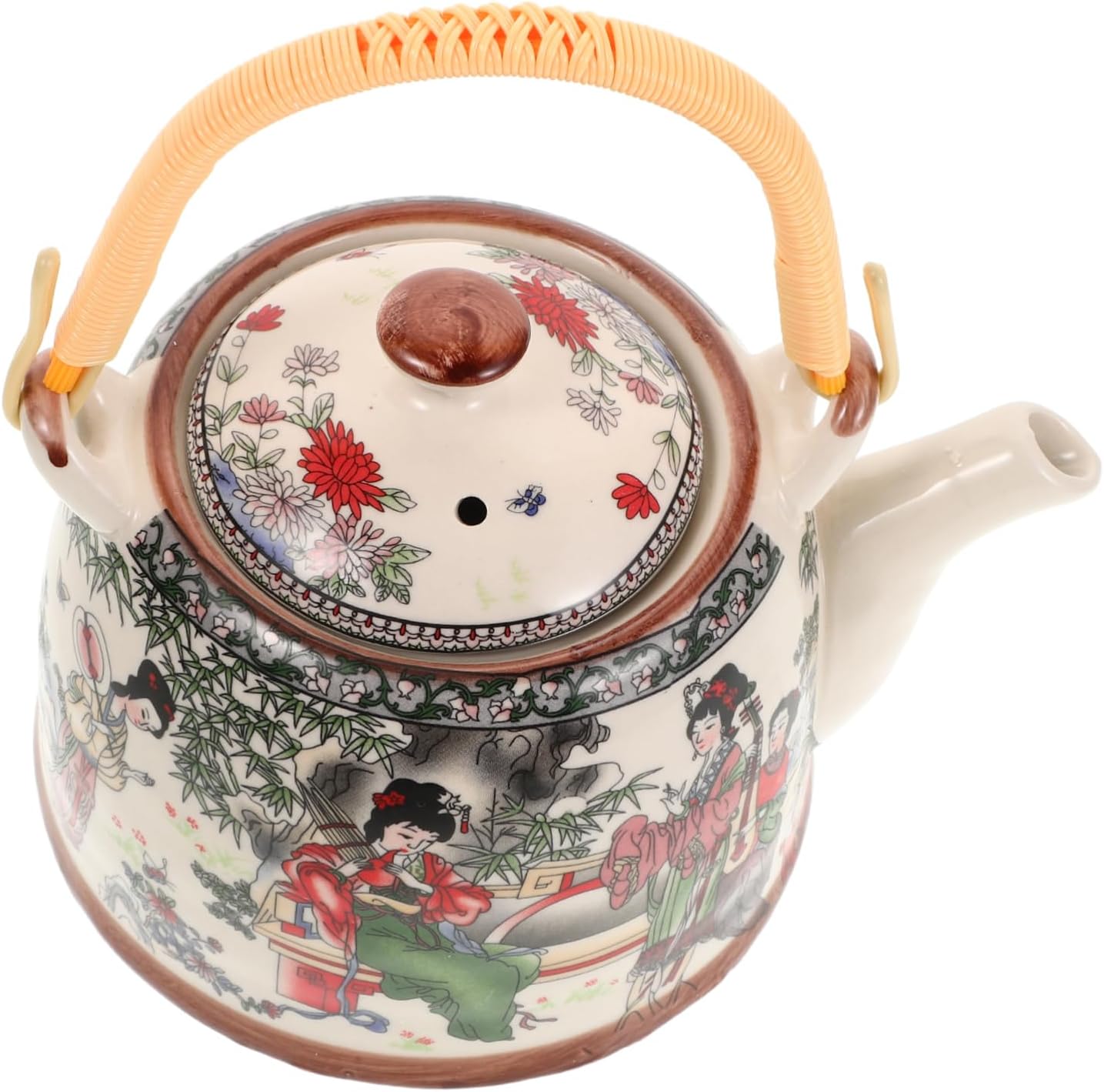 TOPPERFUN Vintage Ceramic Teapot with Four Beauties Design Stovetop Kettle for Loose Leaf Tea Brewing Elegant Chinese Teapot Present Decorative
