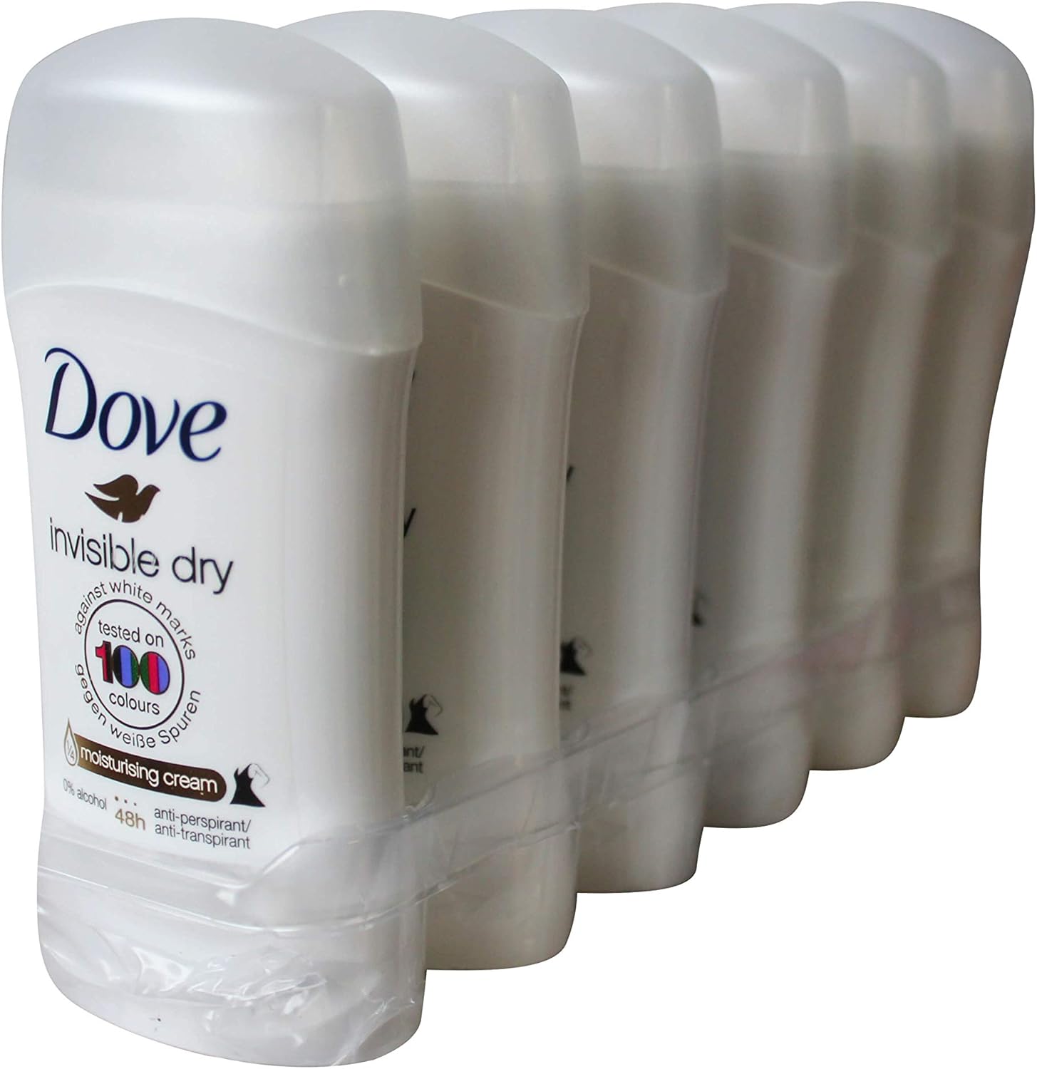 Dove Invisible Dry Anti-Perspirant Stick Bundle — 6 x 40ml — With Moisturising Cream and Anti-White Marks