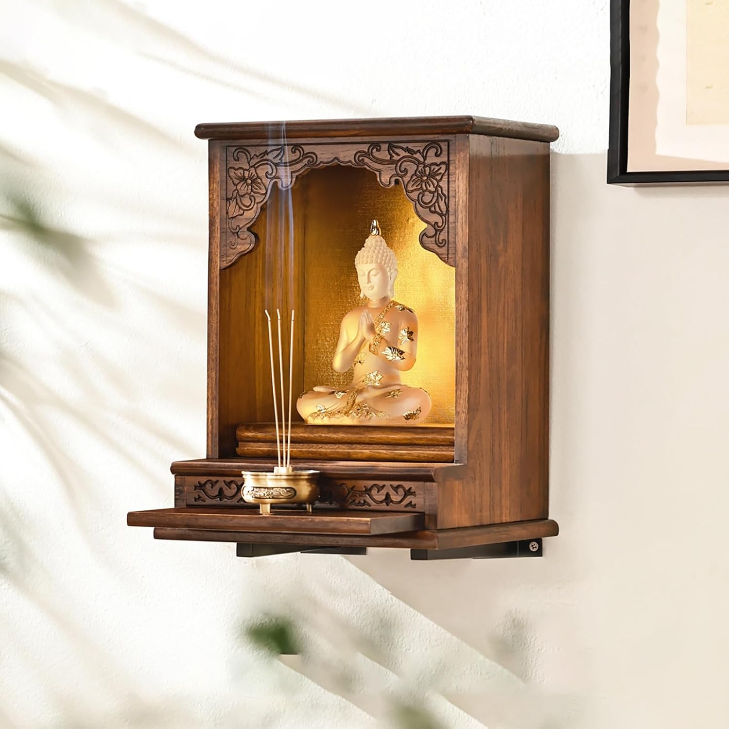 Buddha Altar Shelf Shrine, Wall Mounted Modern Offering Table, Buddhist Supplies, Chinese Fengshui Statue Display Cabinet(12.2in-Wall)