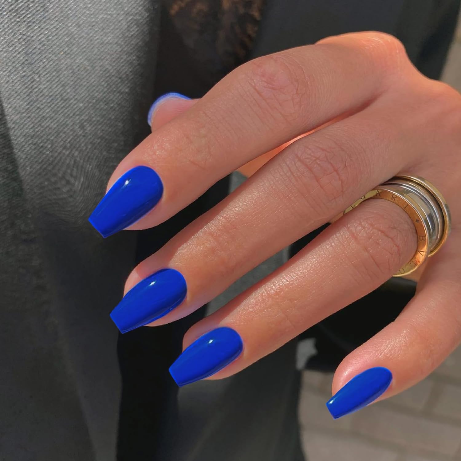 KQueenest Gel Press on Nails Short Medium Coffin, Solid Color Fake Nails Nails Press ons, Short Ballerina Glue on Nails With Glazed Finish, Simple Acrylic Nails False Nails For Finger, Royal Blue