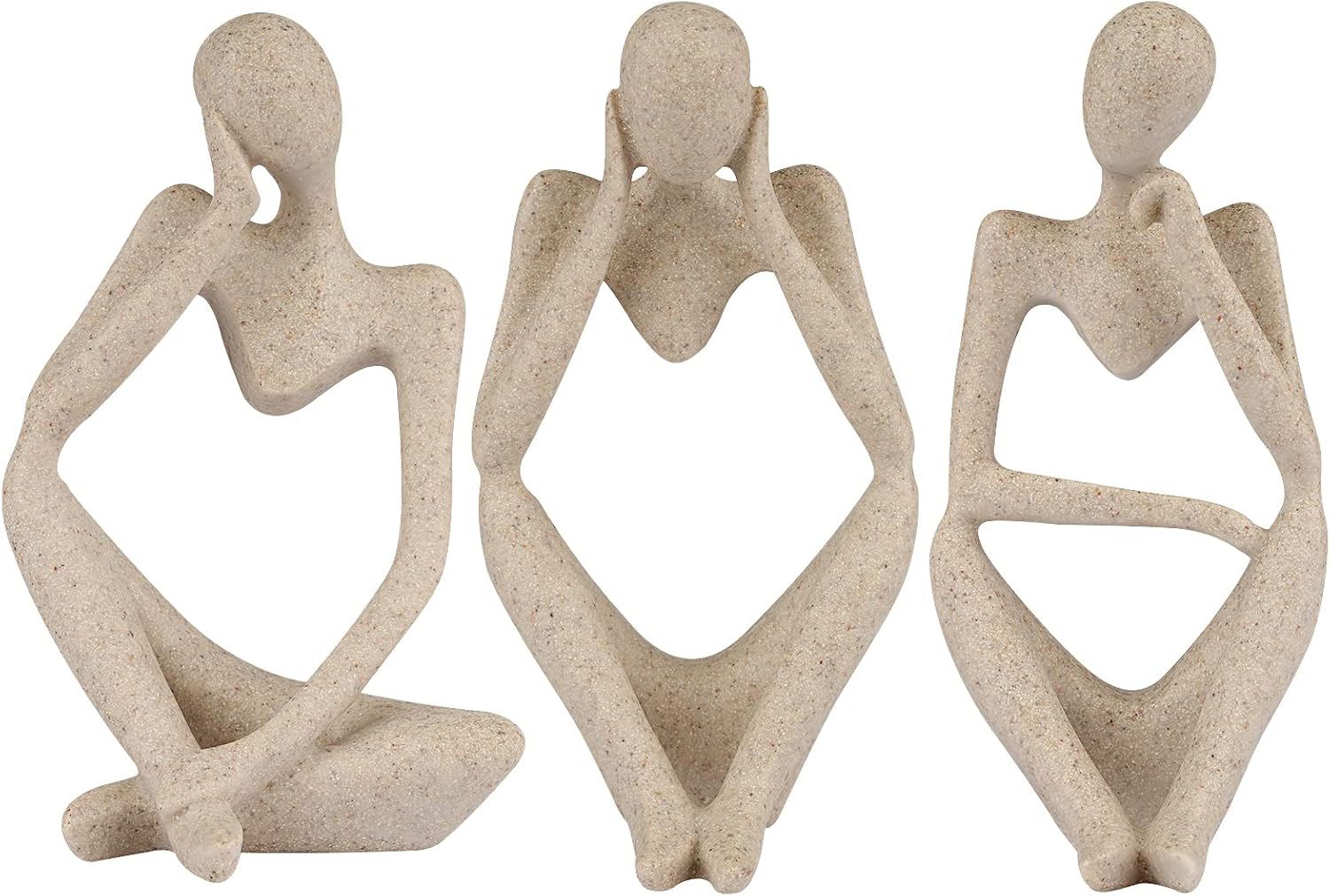 Ozzptuu Abstract Sculpture The Thinker Statue Resin Statues for Home Decor Modern Home Office Desktop Shelf Bookshelf Decor Set of 3 (Small-Smooth)
