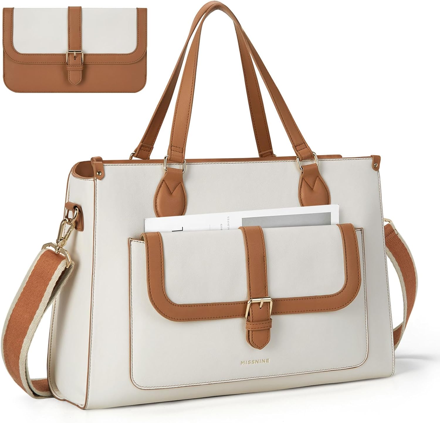 Missnine Laptop Bag with Removable Purse - 15.6 inch Computer Bag Leather Briefcase for Women Work Tote for Office, Travel