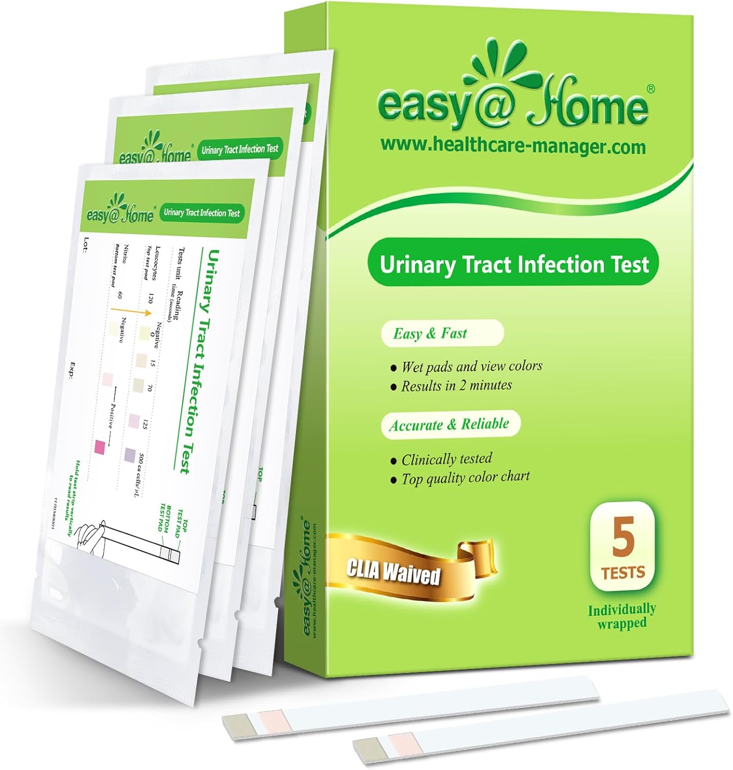 Easy@Home UTI Test Strips: Highly Accurate Urinary Tract Test Kit for Women Men, Bladder Infection UTI Urine Testing, Quick Results, OTC Use (UTI - 5 Pack)