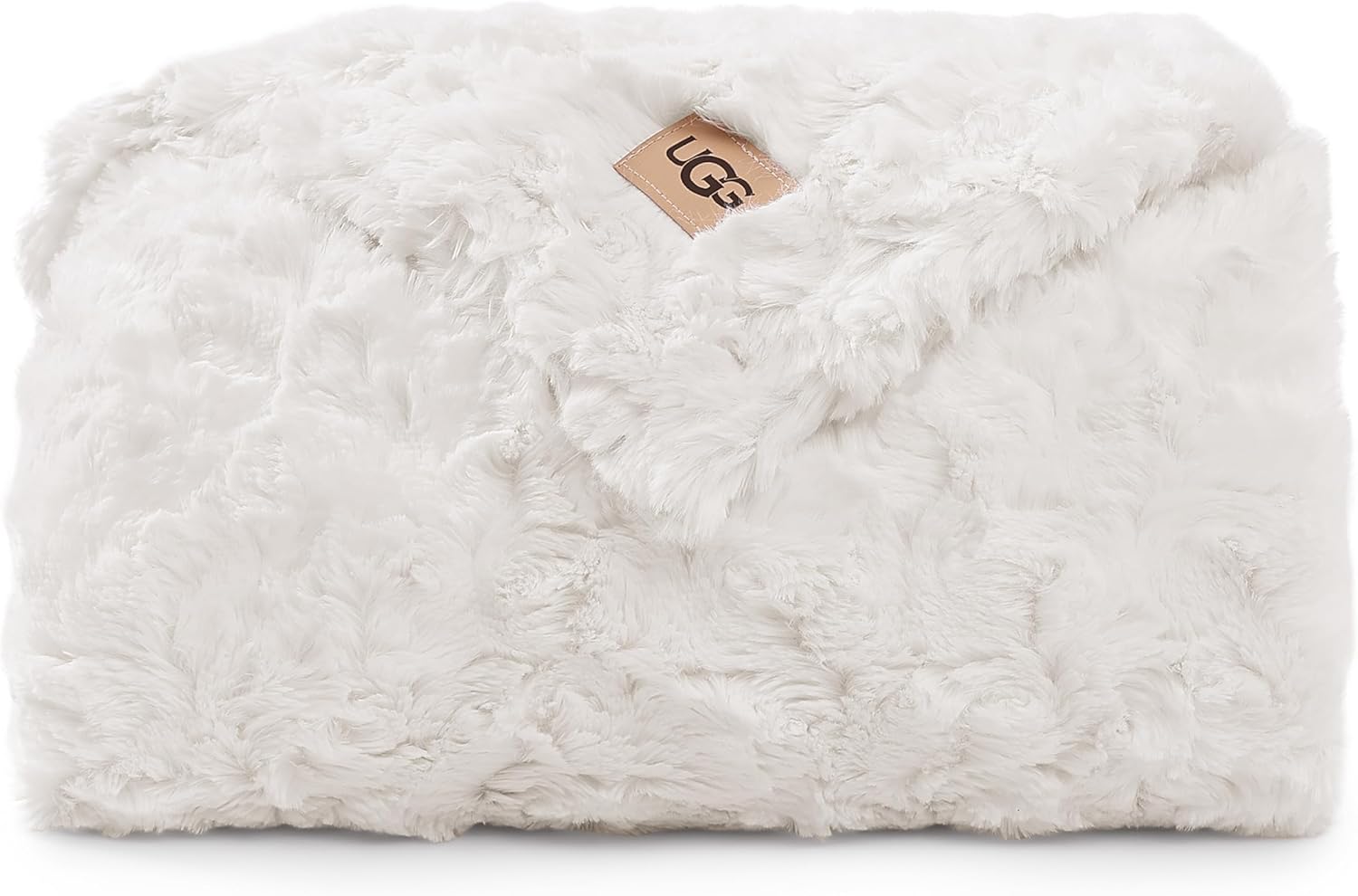 UGG Adalee Faux Fur Throw Blanket Luxury Lightweight Cozy Soft Throw for Couch Bed or Chair Hypoallergenic Machine Washable Double-Sided Fluffy Blanket Home Decor, 50-inch x 70-inch, Natural White