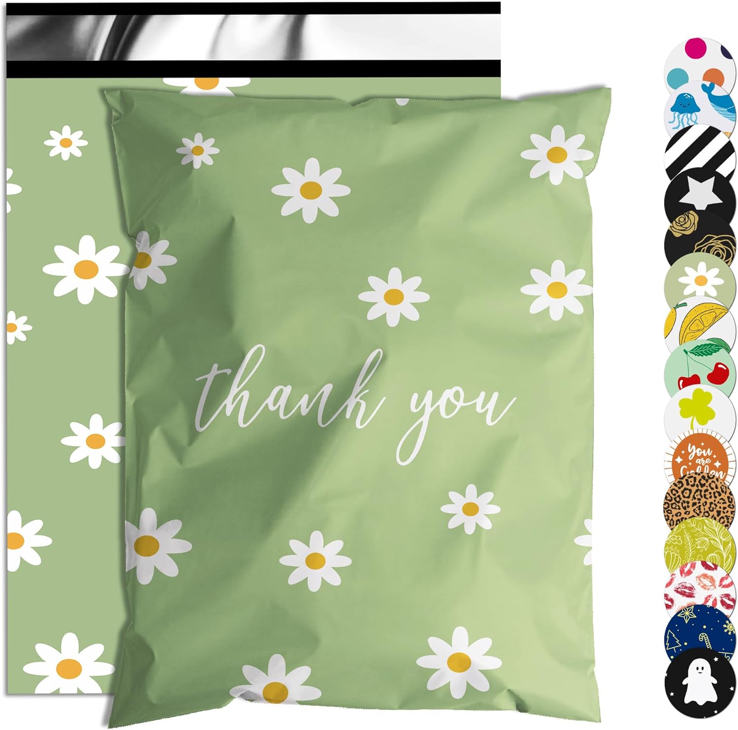 Thank You Poly Mailer 10x13 Inch 100 Pcs, Waterproof and Tear-Resistant Shipping Bags for Clothing, Cute Mailing Bags with Self-Seal, Chrysanthemum Printed Packaging Bags for Small Business