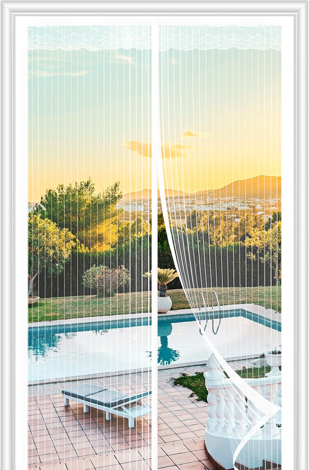Fly Screens Doors Nets Patio Curtain Insect Mesh for Keeping Out Flies & Bug, Flyscreen French Doors, Screen Door Fly Screen, Magnetic Fly Curtain(90x220cm, White)