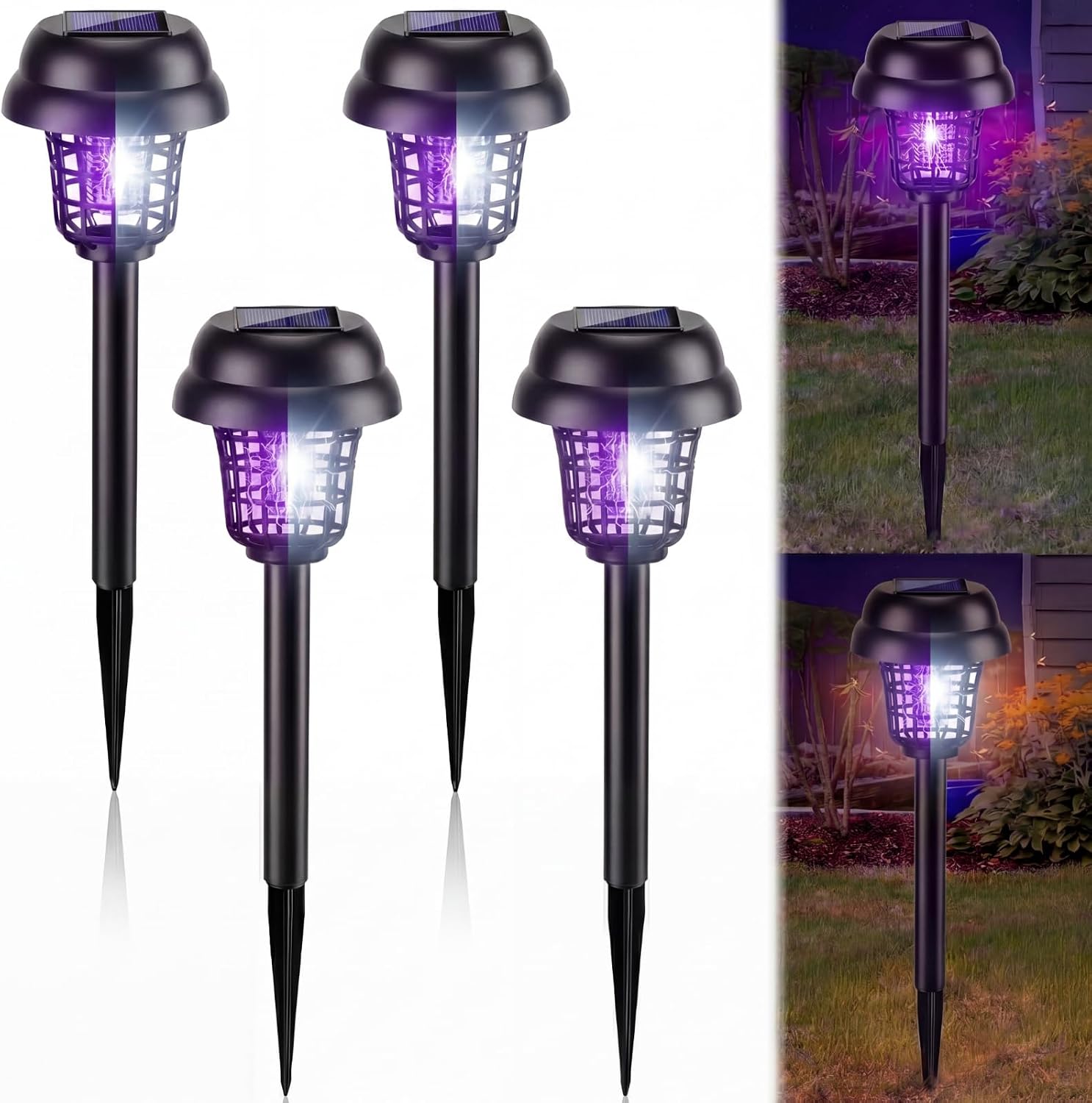 Qualirey 4 Pcs Solar Mosquito Zapper, Purple and White Light, Black