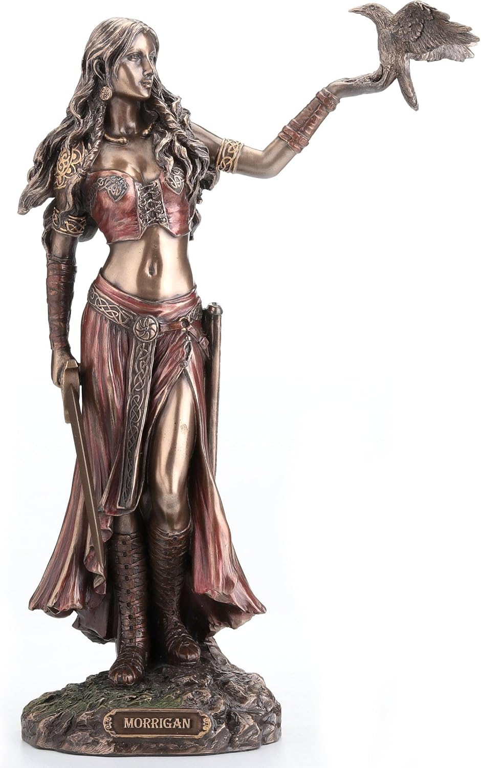 VERONESE DESIGN 10 1/4 Inch Celtic Goddess Morrigan with Crow and Sword Resin Statue Bronze Finish