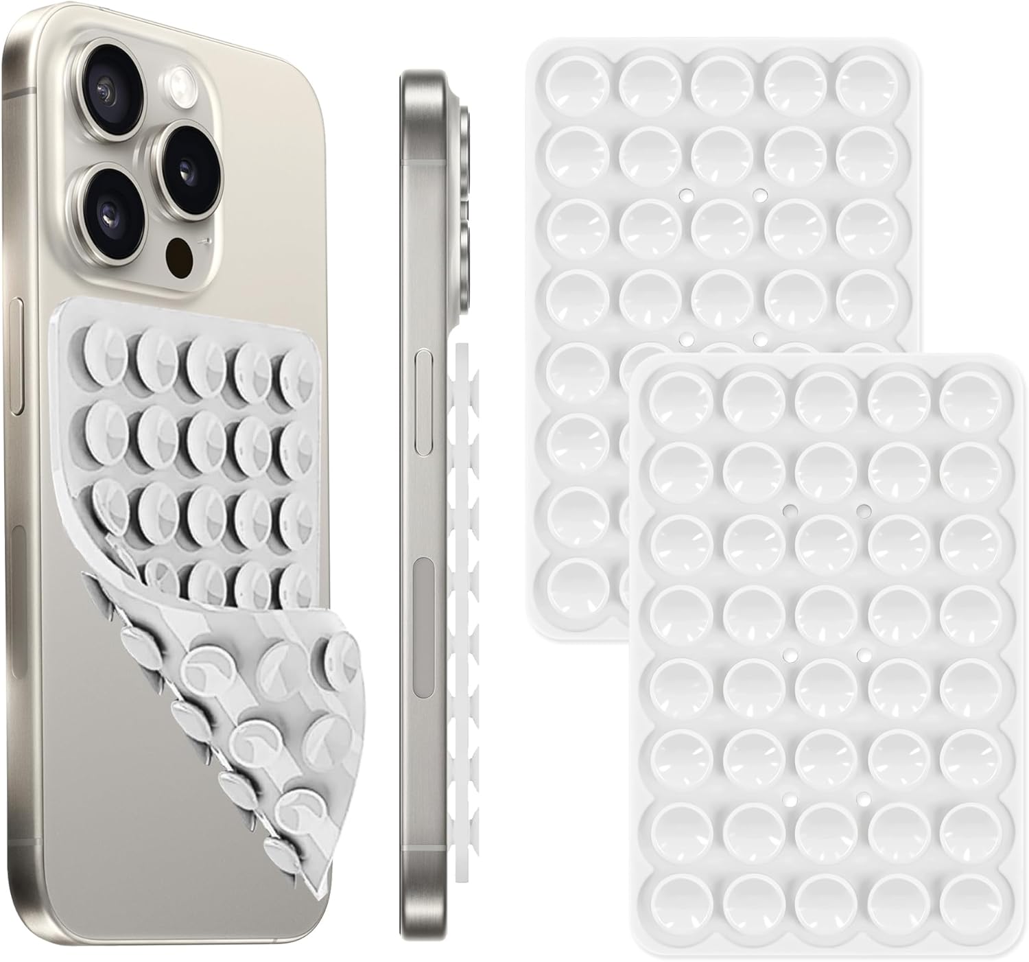 Silicone Suction Cup Phone Case Mount Double Sided, Phone Accessories Hands-Free Sticky Phone Grip for Selfies and Videos, Anti-Slip Phone Suction Grip for iPhone and Android (2pcs-White)