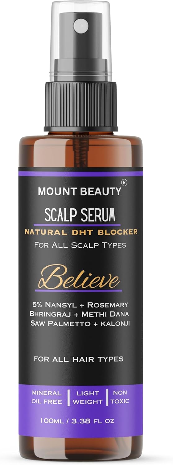 Believe Scalp Spray Natural DHT Blocker & Fights Hair Fall | With Rosemary, Saw Palmetto, Amla, Methi & Bhringraj Extracts | Experience Healthier, Fuller & Thicker Looking Hair |100 ml Unisex Serum