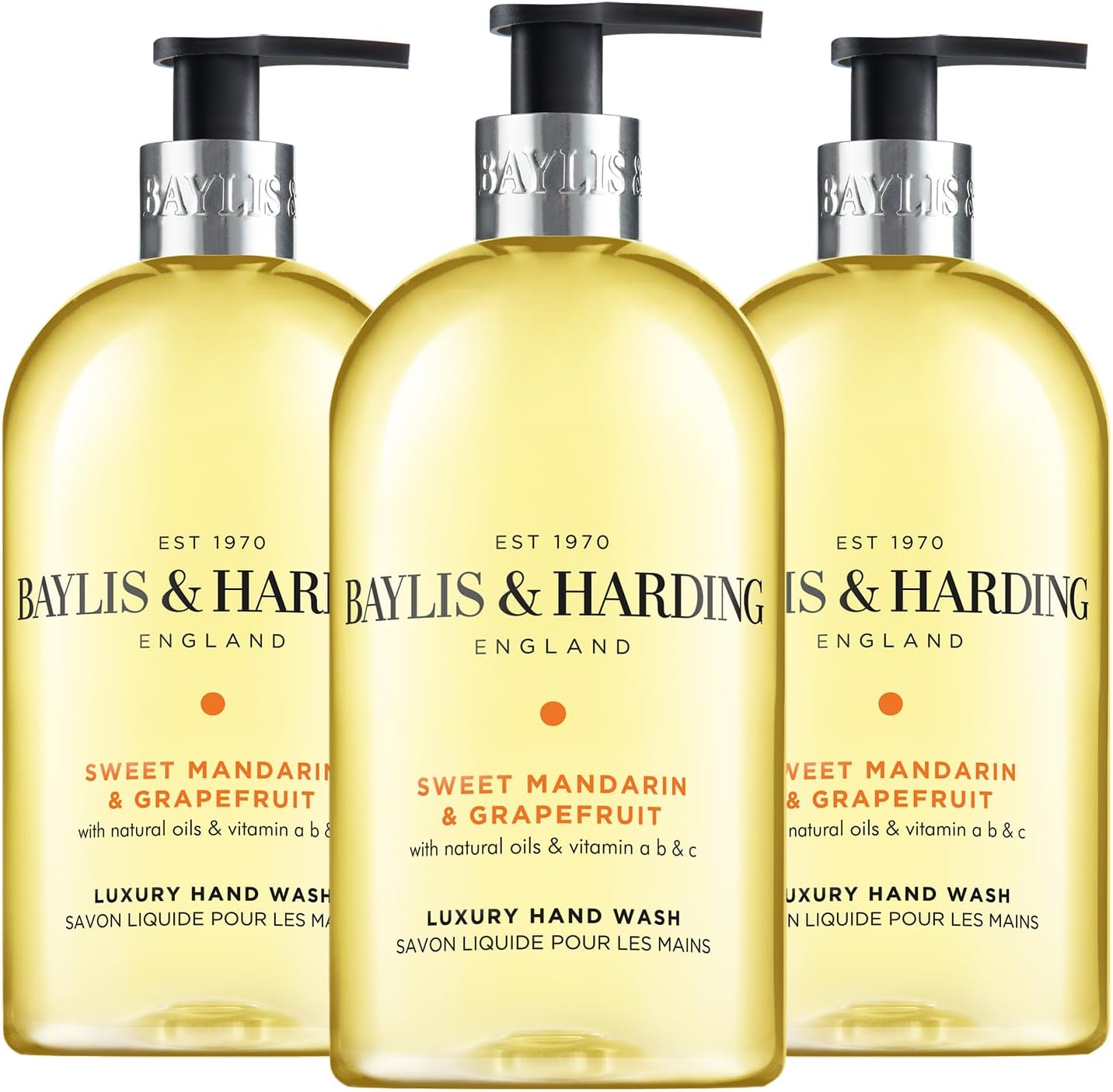 Baylis & Harding Sweet Mandarin and Grapefruit Hand Wash, 500 ml (Pack of 3) - Vegan Friendly