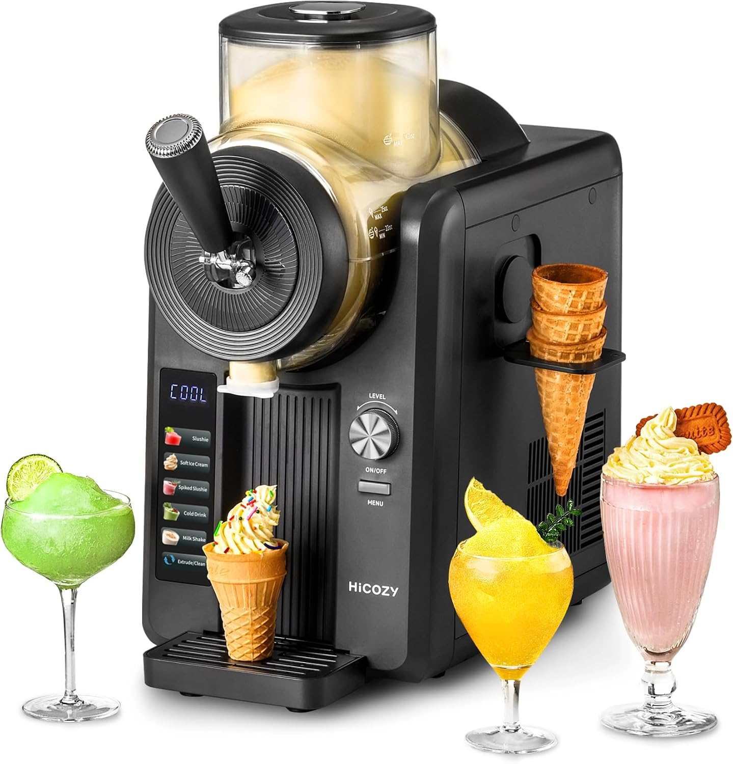 HiCOZY F3 Slush Machine, Ice Cream Maker, Slushie Maker Machine, No Ice and Blending Needed, 5 Preset Modes, Slushie, Soft Ice Cream, Spiked Slushie, Cold Drink and Milk Shake
