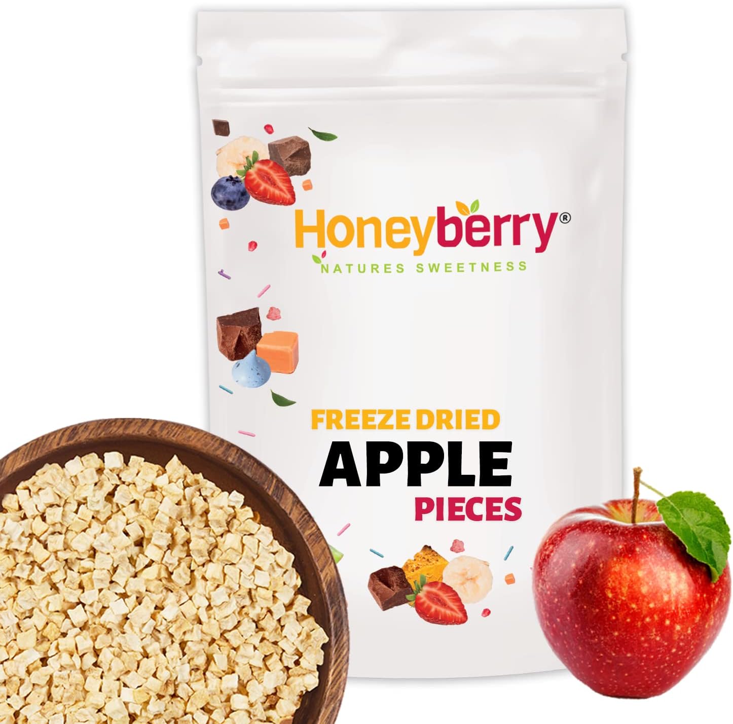 Freeze Dried Apple Pieces 100g - Dehydrated Apple Crunch Bits - Unsweetened Fruit Chunks Perfect as a Snack, Sprinkles or Emergency Food - Vegan Friendly and Gluten Free Snack Bites for Kids