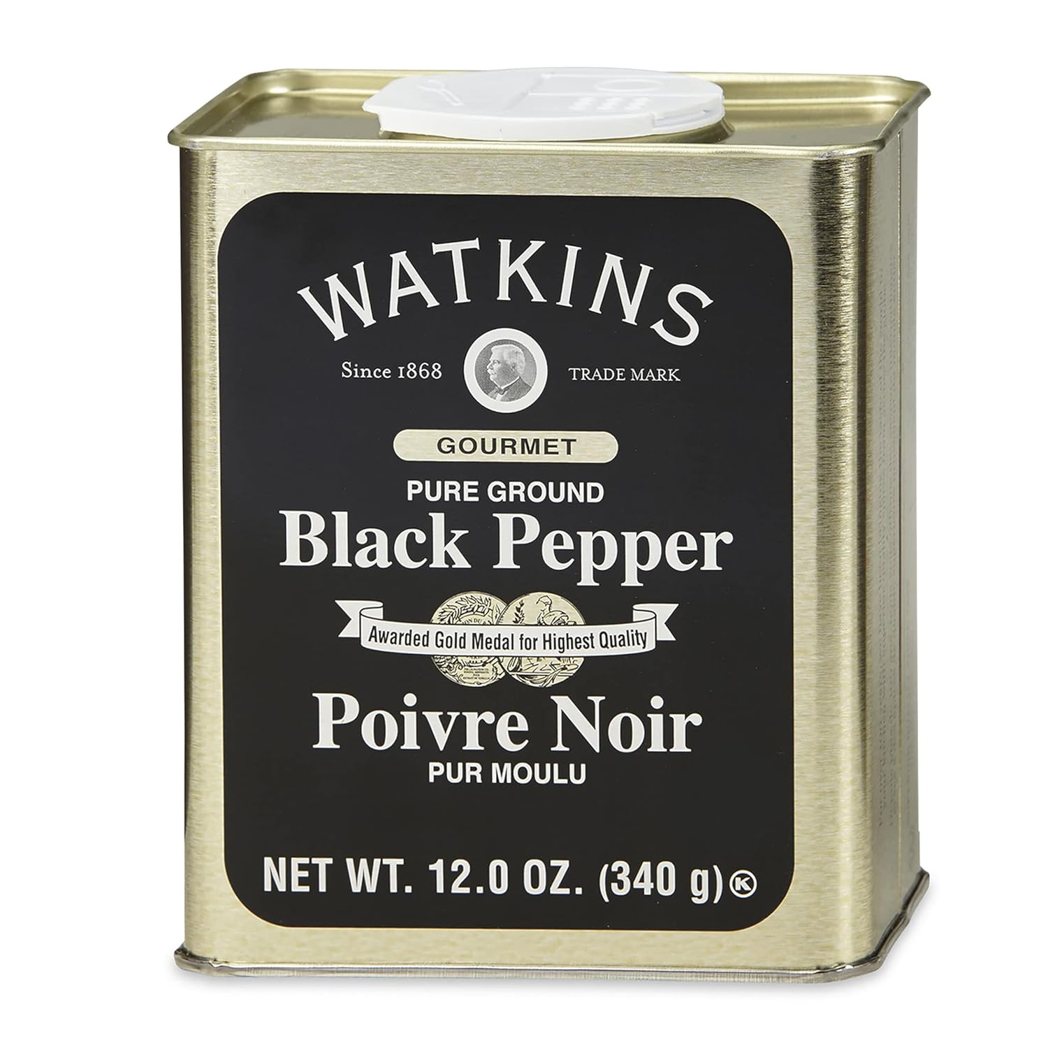 Watkins Gourmet Spice Tin, Pure Ground Black Pepper, 12 oz. Tin, 1 Count