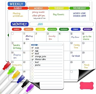 Family Calendar Dry Erase Board for Refrigerator/Fridge, Magnetic for Grocery List Magnet Pad for Refrigerator Planners Kitchen Schedule Dry Erase Board