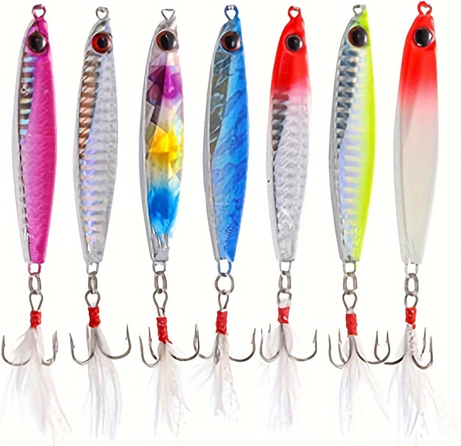 WUWYOUWL Fishing Lures Set, 7PCS Metal Fishing Lure Sequins Spoons with Hard Bait For Sea Lake Lure Tool for Saltwater Freshwater Trout Bass Salmon Fishing