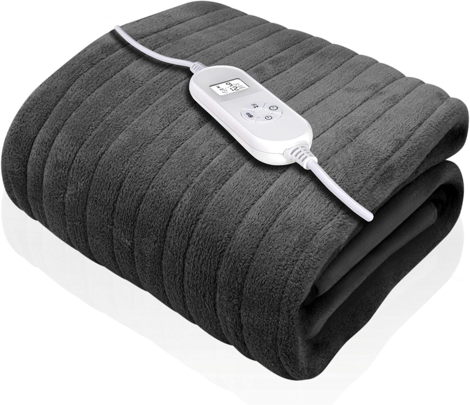 Dreamcatcher Luxurious Grey Heated Throw Electric Blanket, 160 x 120cm Heated Blanket Machine Washable Soft Fleece Electric Throw Overblanket with 12HR Timer and 9x Control Heat Settings
