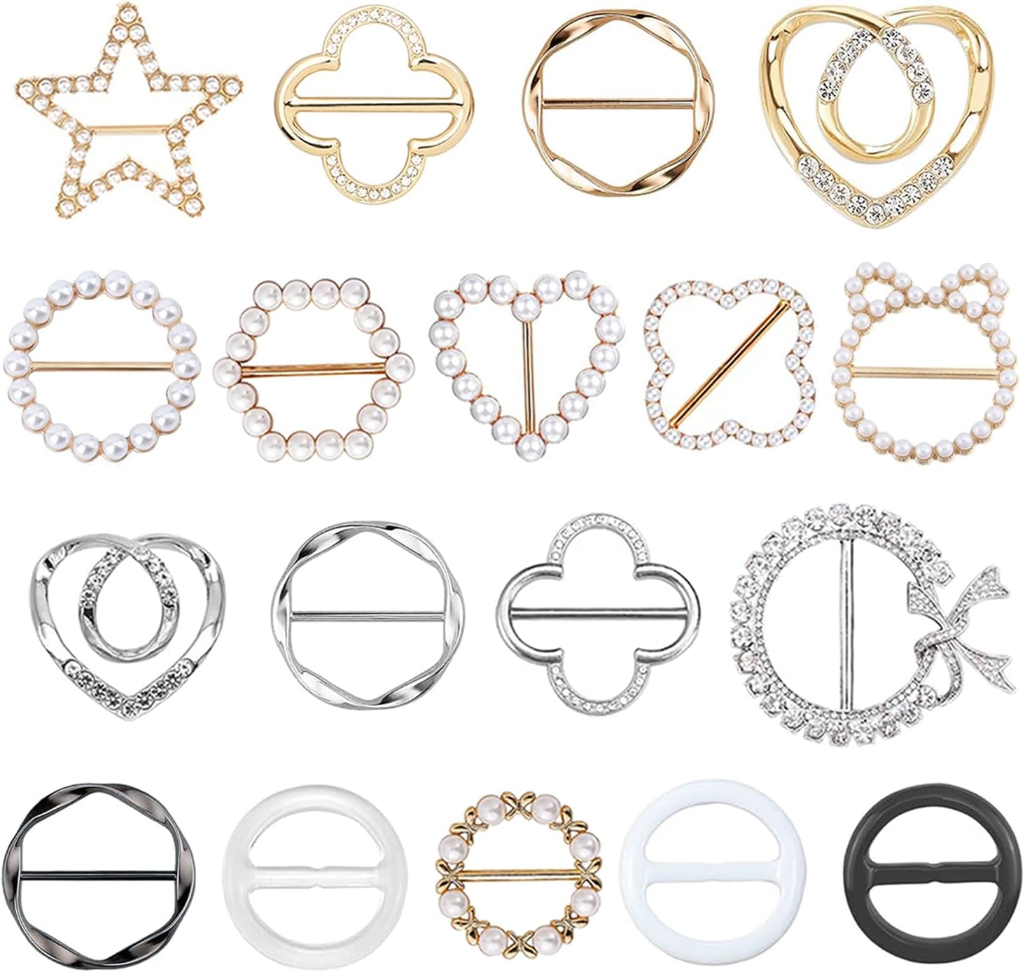 18 Pcs Shirt Ties Clips For Women, T Shirt Tie Or Rings Clips For Women For The Side, Scarf Ring Clip Tightener For Loose Clothes Corner Knotted Button Fashion Metal Round Circle Shirt Clip Buckle