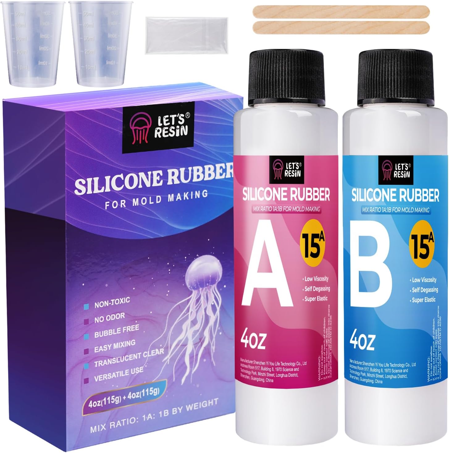 LET'S RESIN 8oz Silicone Mold Making Trial Kit, Fast Cure Mold Making Silicone Rubber, Easy Mixing, Flexible Platinum Cured Molding Silicone for Casting Resin Molds & Silicone Molds (Translucent)