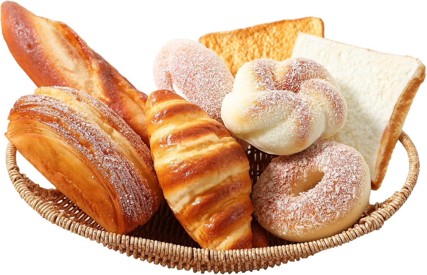 8pcs Artificial Bread Set, Realistic Fake Food for Display, Fake Bread for Decoration, Faux Food Props, Includes Faux Croissant, Dessert, Baguette and Toast