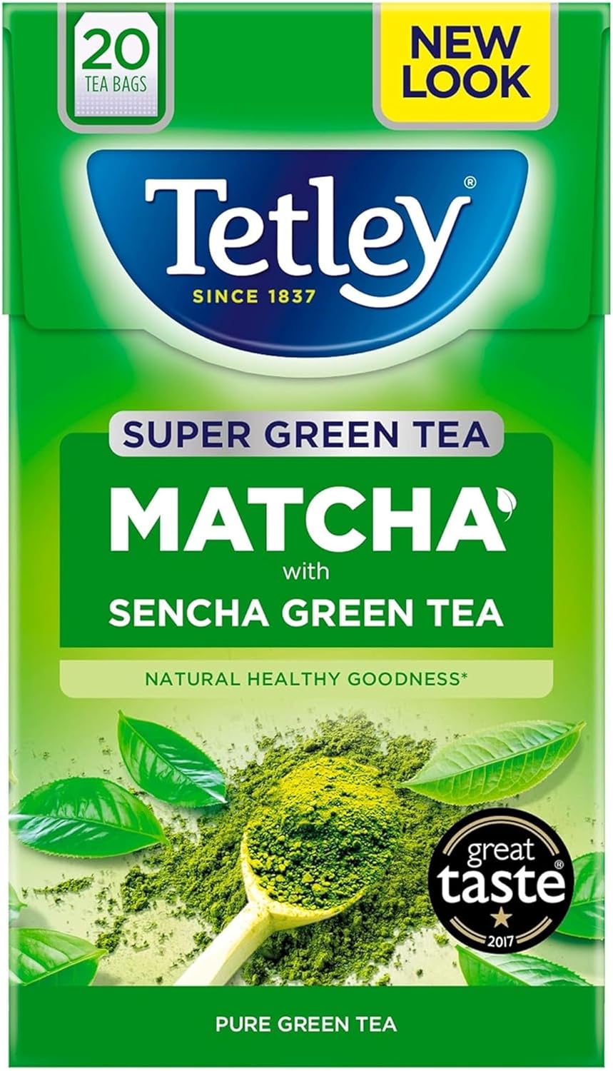 Tetley Super Green Matcha Tea Bags - Premium Sencha Green Tea Infused with Real Matcha - Rainforest Alliance Certified - Antioxidant-Rich & Naturally Energising - 80 Teabags (4x20 Pack)