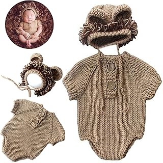 SPOKKI Newborn Photography Prop, Baby Props Outfit Handmade Costume Baby Boy Photo Shoot Crochet Hat/Pants/Cover Diaper for Infant Boy Girl Princess Twins