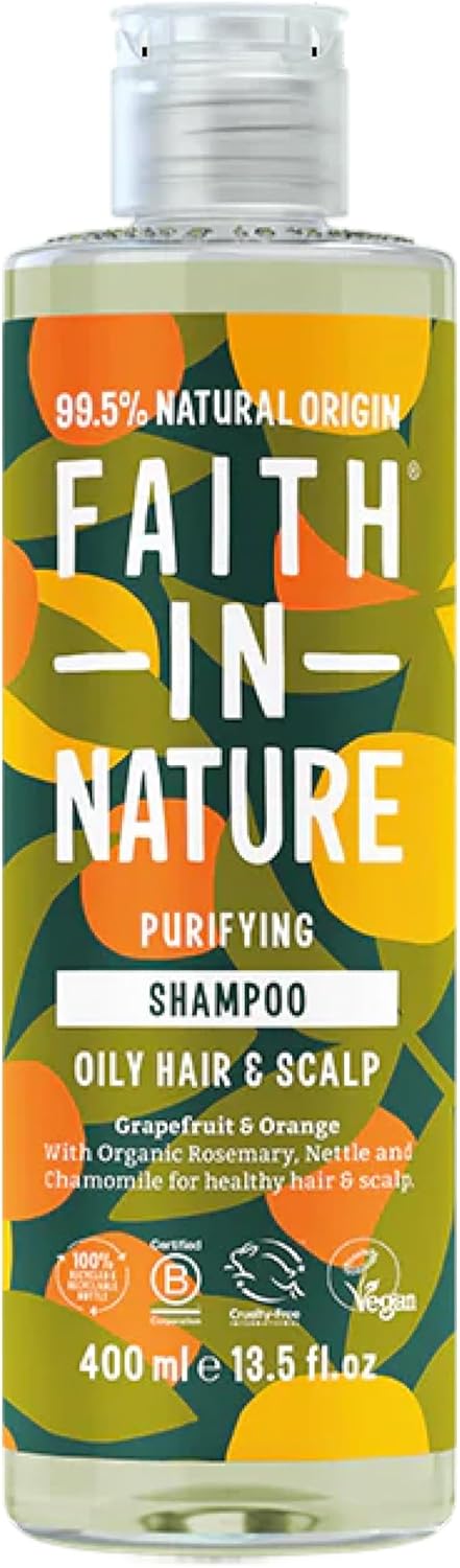 Faith In Nature Natural Grapefruit & Orange Shampoo, Purifying For Oily Hair & Scalp, Vegan & Cruelty Free, No SLS, Silicones or Parabens, 400ml