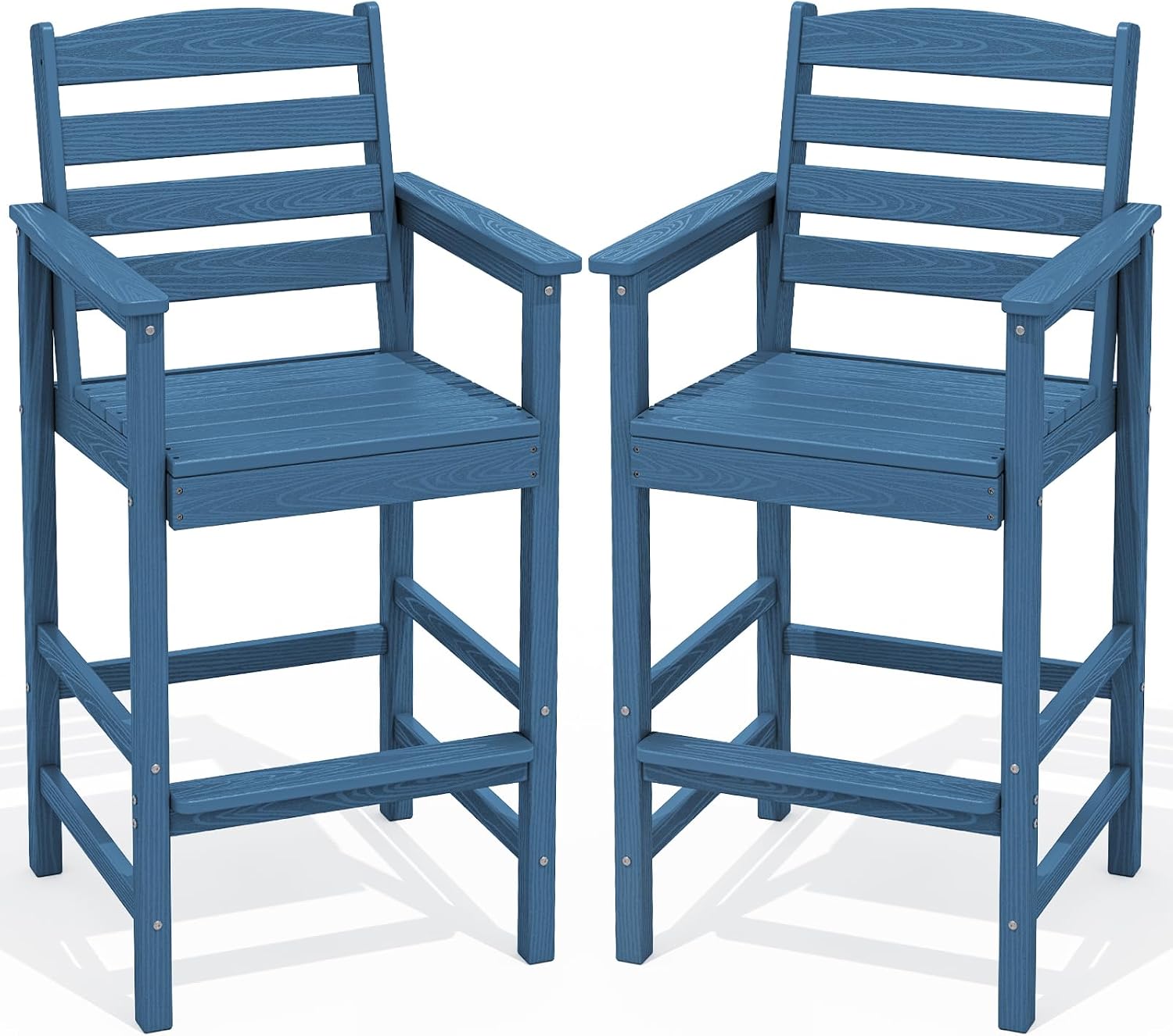 SERWALL 2-Pieces Tall Adirondack Chairs, HDPE Balcony Barstools Set, Blue