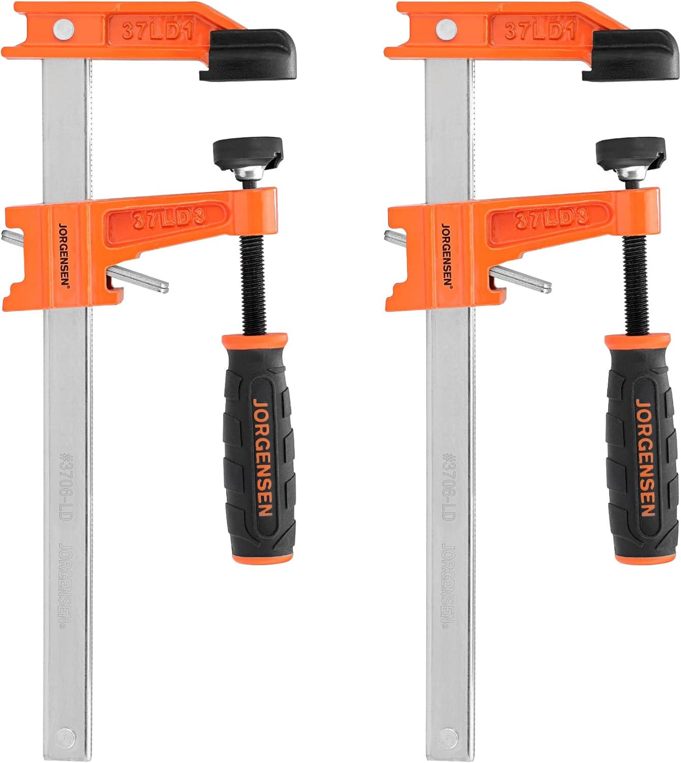 Jorgensen 6" Bar Clamp Set, 2-Pack Steel F Clamp Light Duty, 300 lbs Load Limited, for Woodworking, Metalworking, DIY