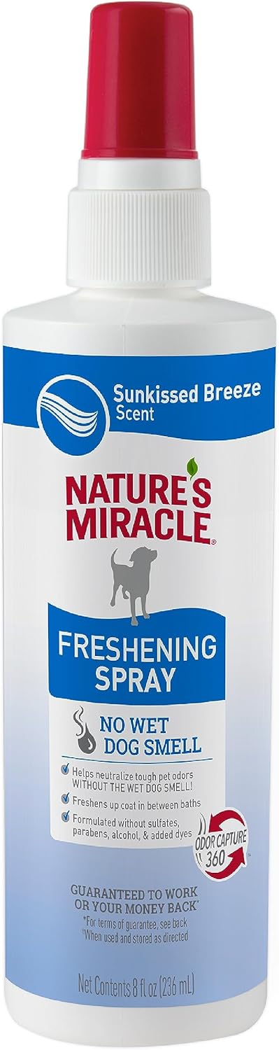 Nature's Miracle Freshening Spray For Dogs Freshens Dog’s Coat Between Baths And Neutralizes Tough Odors With Sunkissed Breeze Scent, 8 Ounces