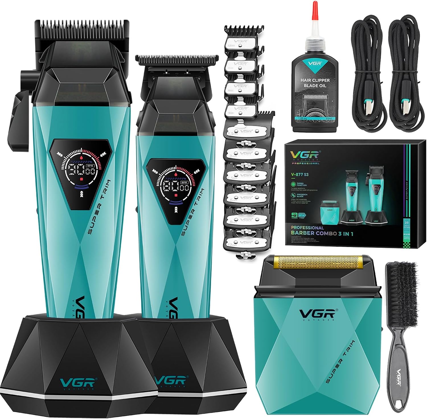 VGR 877S3 Hair Clippers for Men, Professional Hair Cutting Kit, Green