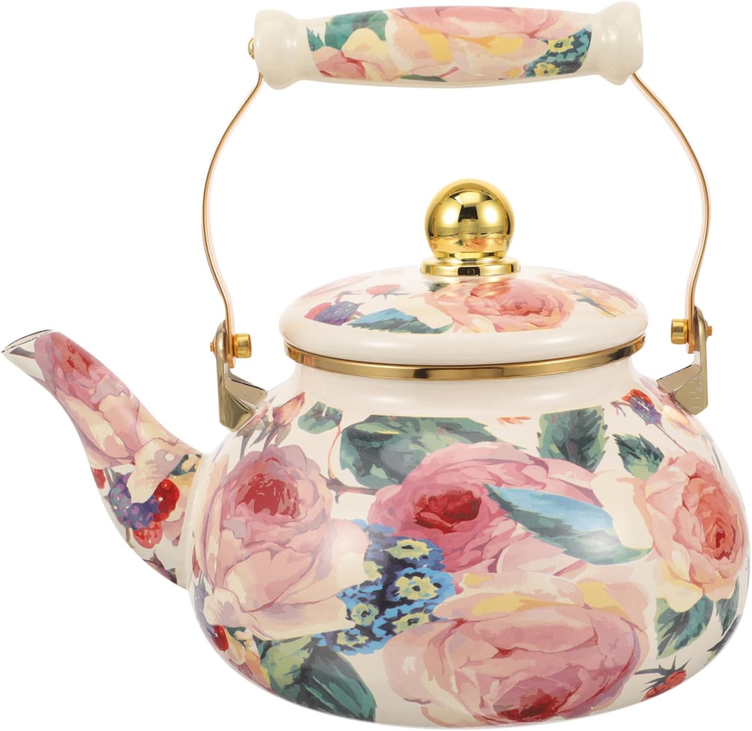 POPETPOP Vintage Enamel Tea Kettle Stovetop Decorative Teapot for Home Kitchen Camping Housewarming Present Practical Water Heating Kettle with Spout