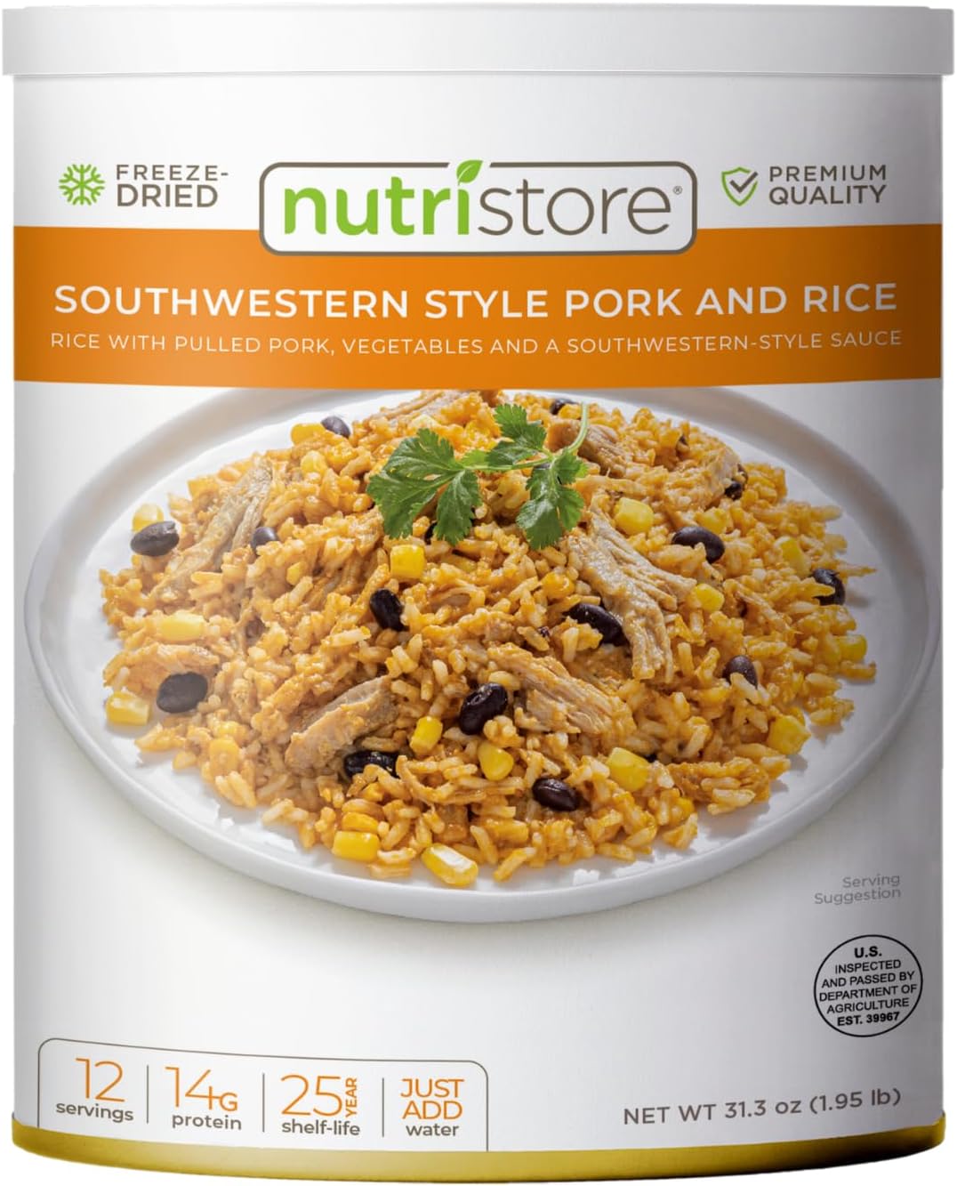 Nutristore Freeze-Dried Southwestern Style Pork and Rice | Emergency Survival Bulk Food Storage Meal | Perfect for Everyday Quick Meals and Long-Term Storage | 25 Year Shelf Life | USDA Inspected