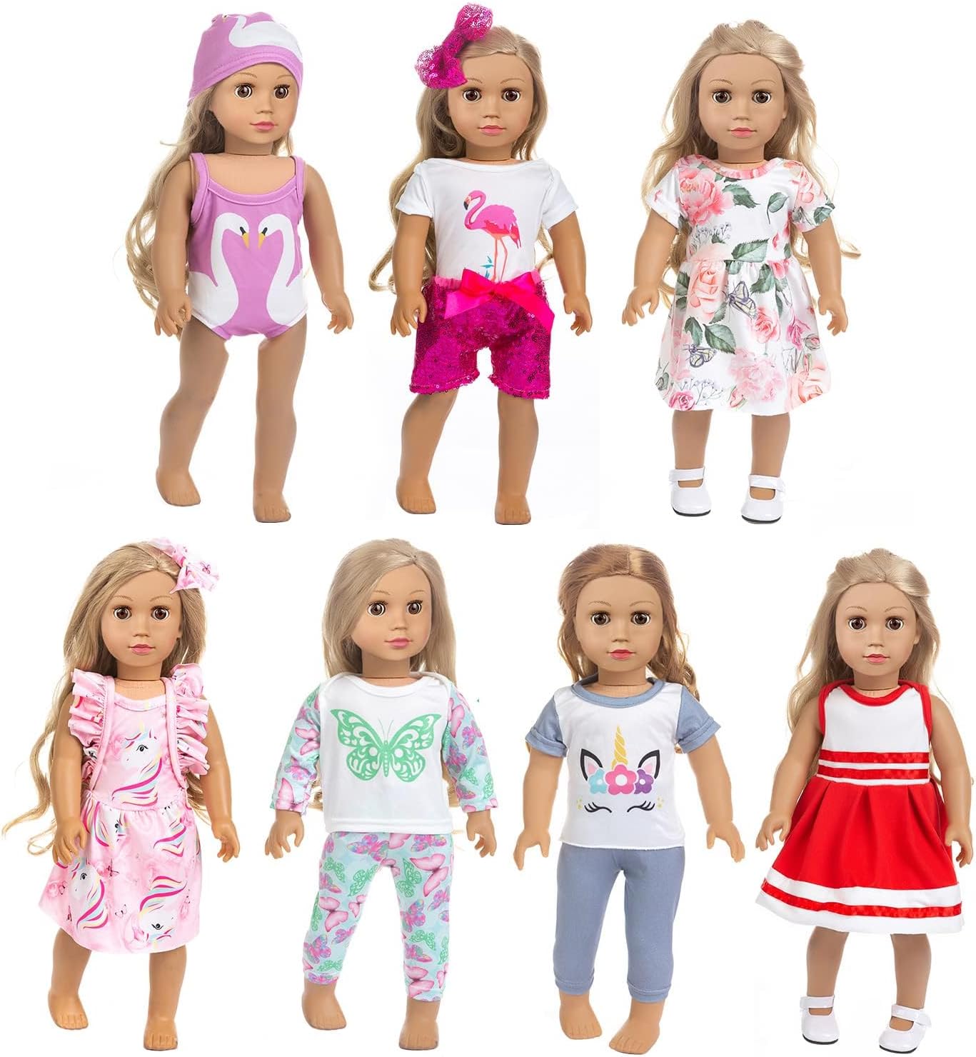 American 18 inch Doll Clothes and Accessories,7 Outfits , Fits 18 inch Dolls, 18 inch Girl Doll Clothes, Christmas Birthday Gift Girl