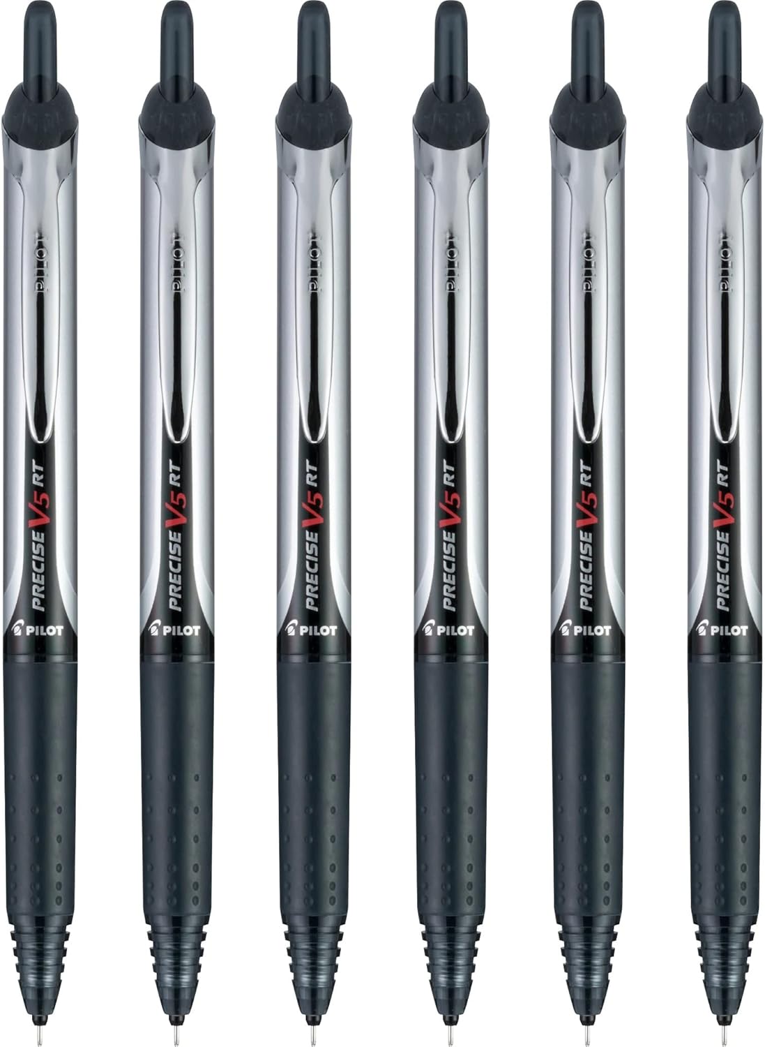 Pilot, Precise V5 RT Refillable & Retractable Rolling Ball Pens, Extra Fine Point 0.5 mm, Black, Pack of 6